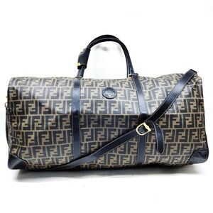 Auth Fendi Zucca  Black/Brown Duffel Travel Bag